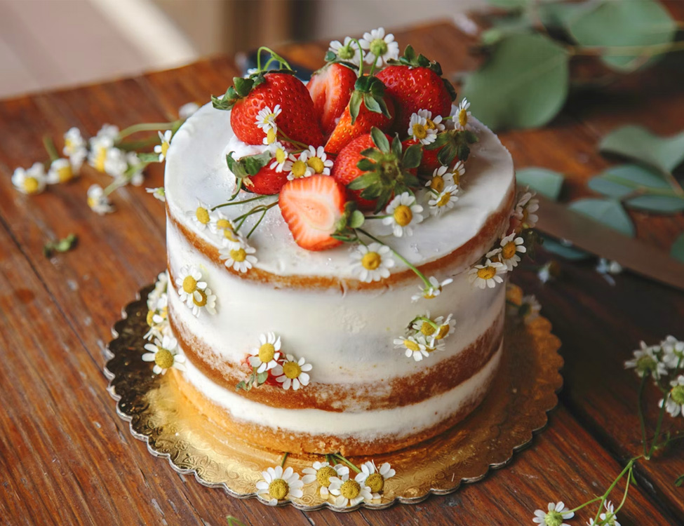 A delicious strawberry cake.